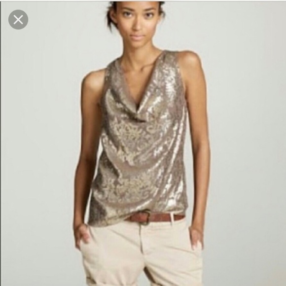 J. Crew Tops - J Crew Gold Brocade Metallic Lame